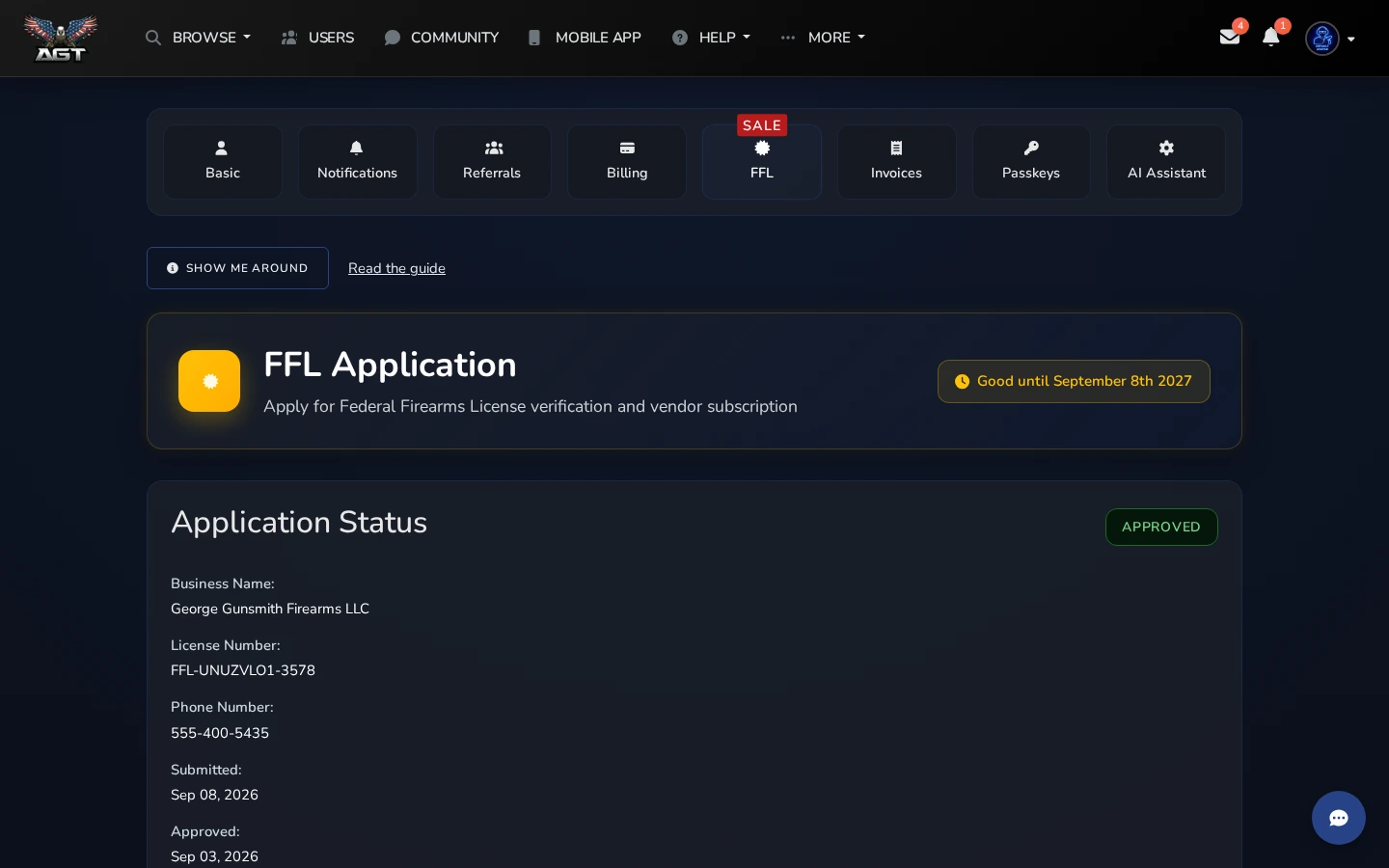 FFL Verification - Desktop view