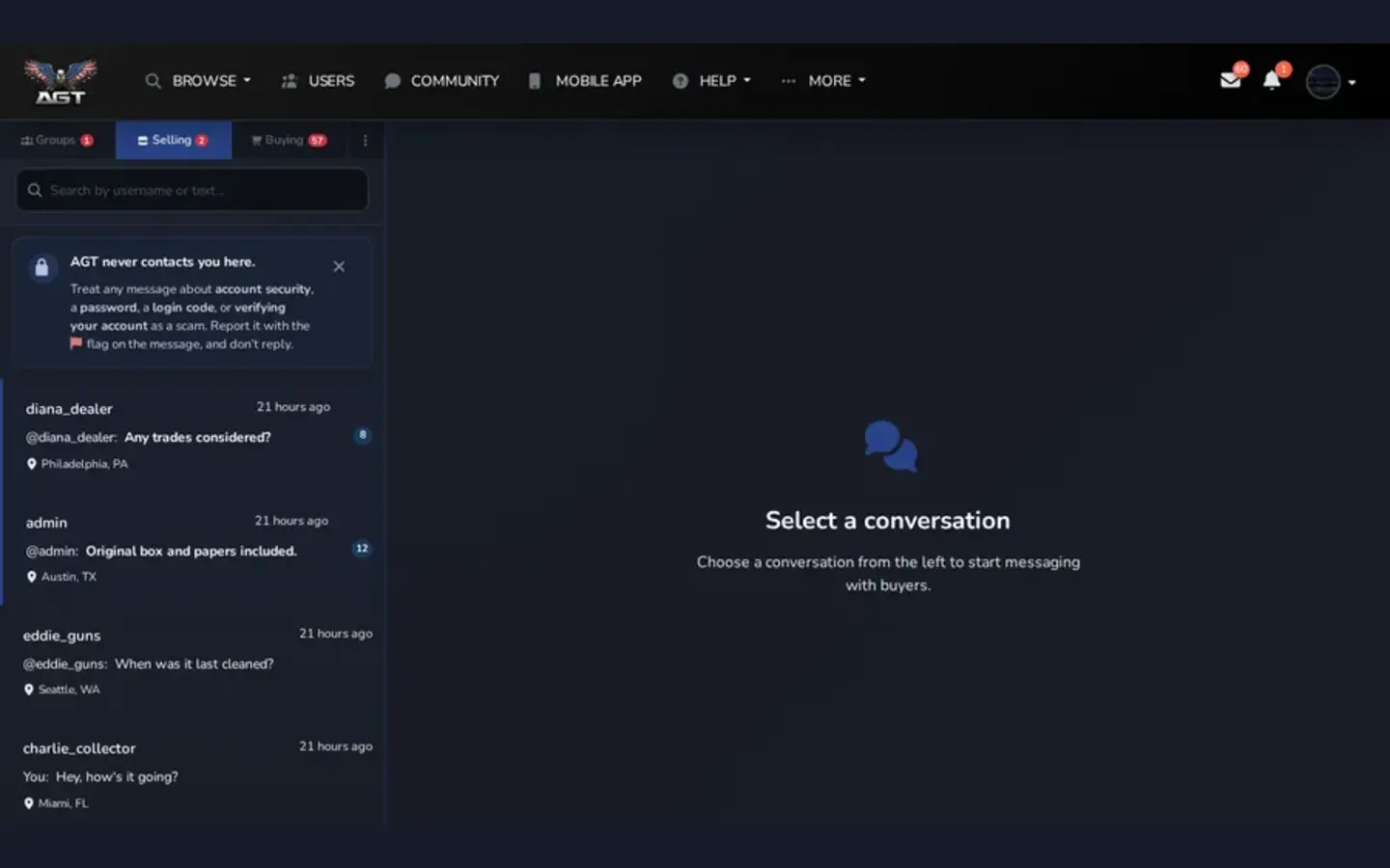 Messages - Desktop view
