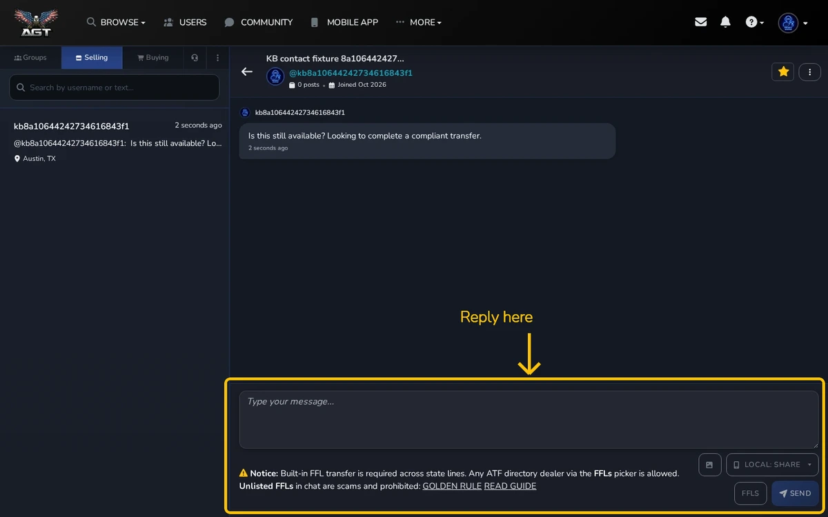 Open message thread with the reply composer at the bottom ringed