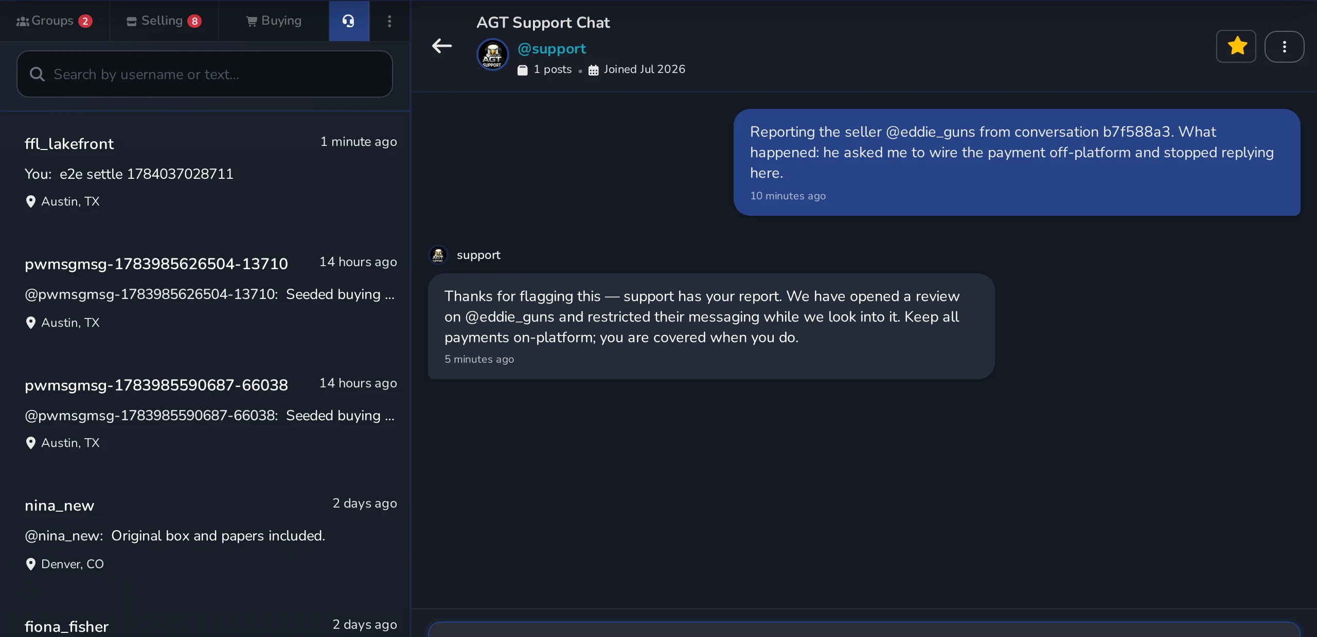 Support conversation thread with the reply area highlighted